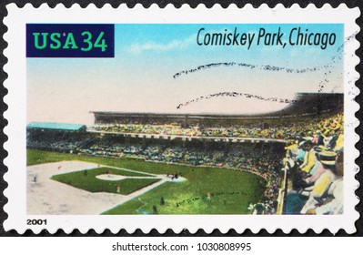 Milan, Italy - October 22, 2017: Stadium Comiskey Park Of Chicago On American Stamp
