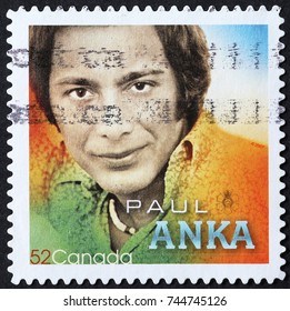 Milan, Italy - October 22, 2017: Paul Anka On Canadian Postage Stamp