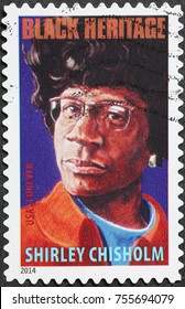 Milan, Italy - October 22, 2017: Black Heritage, Shirley Chisholm On American Stamp