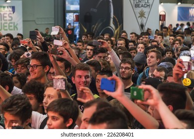 MILAN, ITALY - OCTOBER 24: People visit Games Week 2014, event dedicated to video games and electronic entertainment on OCTOBER 24, 2014 in Milan.