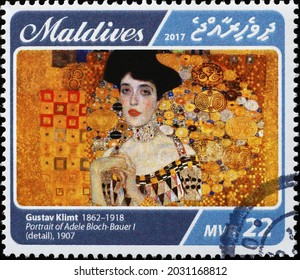 Milan, Italy - October 28, 2020: Detail Of Adele Bloch By Klimt On Stamp