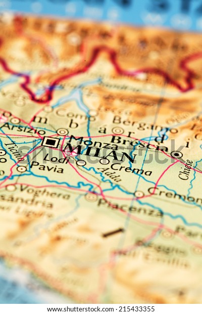 Milan Italy On Atlas World Map Stock Photo Edit Now 215433355