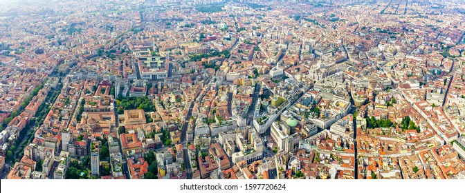 Milan, Italy. Roofs Of The City Aerial View. Cloudy Weather, Aerial View  