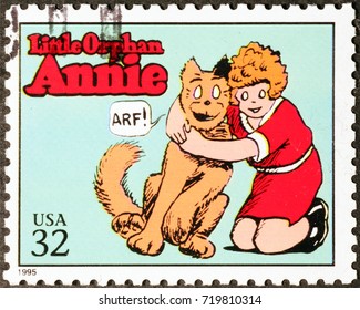 Milan, Italy - September 1, 2017: Cartoon Little Orphan Annie On American Postage Stamp