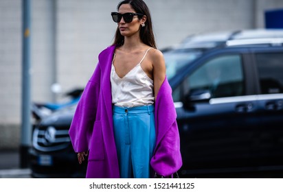 MILAN, Italy- September 18 2019: Women on the street during the Milan Fashion Week.