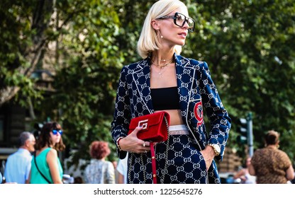 MILAN, Italy- September 19 2018: Viktoria Rader On The Street During The Milan Fashion Week.