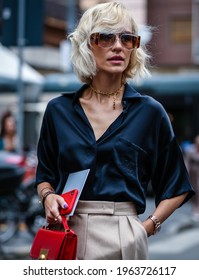 MILAN, Italy- September 19 2019: Viktoria Rader on the street in Milan.
