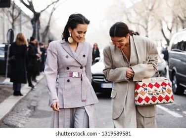 Milan, Italy - September 20, 2019: Street Style Outfits During Milan Fashion Week - - MFW19/20