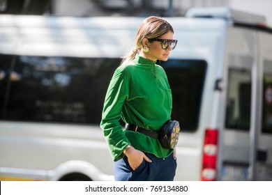 Milan, Italy - September 21, 2017: Fashion People During Milan Fashion Week.