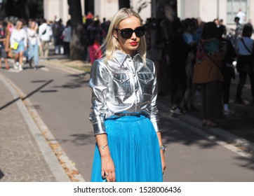 MILAN, Italy: September 21, 2019: Fashion Blogger Street Style Outfit After MSGM Fashion Show During Milano Fashion Spring/summer 2018/2019.
