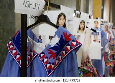 MILAN, ITALY - SEPTEMBER 21: Clothes Rack In The Backstage Just Before Stella Jean Show During Milan Women's Fashion Week On SEPTEMBER 21, 2019 In Milan.