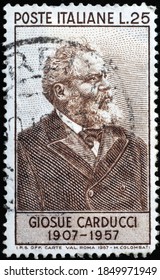 Milan, Italy - September 22, 2020: Giosuè Carducci On Old Italian Postage Stamp