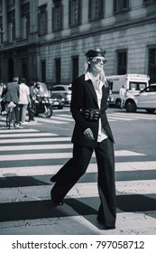 Milan, Italy - September 23, 2017: Woman On The Street During The Milan Fashion Week.