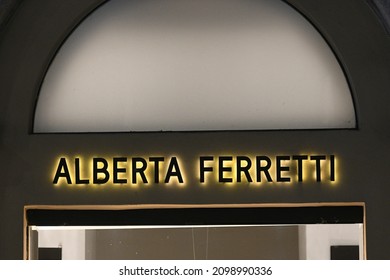 Milan, Italy - September 24, 2021: Alberta Ferretti Logo Displayed On A Facade Of A Store In Milan.