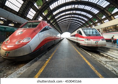 MILAN, ITALY-JULY 4, 2016: Milan Central Station interior view. It was opened in 1931, serves national and international routes and is one of main European railway stations at Milan, Italy.