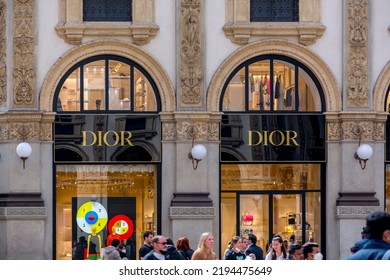 Milan, Italy-March 29, 2022: Store Sign Board Of Dior, Inside The Galleria, Piazza Di Duomo, Milan, Italy.