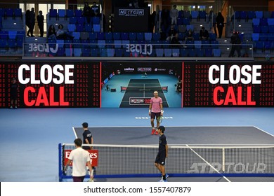 MILAN, ITALY-NOVEMBER 05, 2019: Digital Scoreboard Of The Indoor Tennis Court, Allianz Arena; During The Next Gen ATP Finals, In Milan.