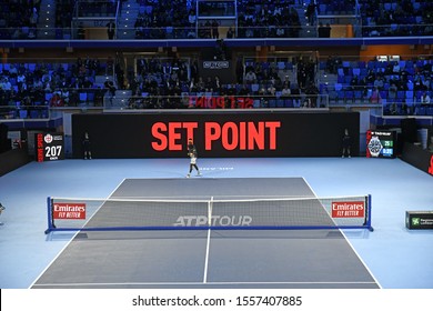 MILAN, ITALY-NOVEMBER 05, 2019: Digital Scoreboard Of The Indoor Tennis Court, Allianz Arena; During The Next Gen ATP Finals, In Milan.