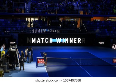 MILAN, ITALY-NOVEMBER 05, 2019: Digital Scoreboard Of The Indoor Tennis Court, Allianz Arena; During The Next Gen ATP Finals, In Milan.