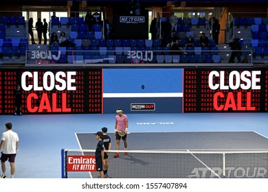 MILAN, ITALY-NOVEMBER 05, 2019: Digital Scoreboard Of The Indoor Tennis Court, Allianz Arena; During The Next Gen ATP Finals, In Milan.