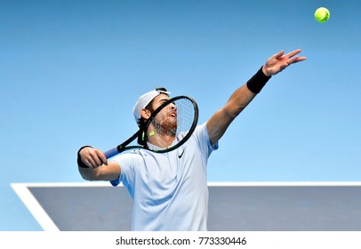 MILAN, ITALY-NOVEMBER 07, 2017: Russian Tennis Player, Karen Khachanov, Serving During The Professional Next Gen ATP Tournament, In Milan.