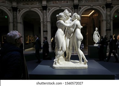 MILAN, ITALY-NOVEMBER 13, 2019: "Canova-Thorvaldsen the birth of the modern sculpture", Carrara's white marble sculptures exhibition, at Le Gallerie d'Italia,  in Milan.