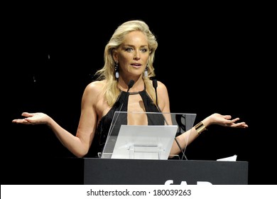 MILAN, ITALY-SEPTEMBER 22, 2012: Actress Sharon Stone, Charity Auctioneer For AmFar, The Foundation For AIDS Research, During The Fashion Week In Milan.