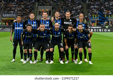 MILAN, ITALY-SEPTEMBER 29, 2018: F.C. Inter Milan Soccer Team Photo At The San Siro Soccer Stadium , In Milan.