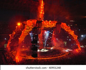 MILAN -  JULY 8: U2 Rock Band Perform During The U2 360° Tour Concert On 8 July, 2009 In Milan, Italy.