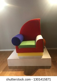 Milan, Lombardia / Italy - November 25 2018: Furniture Created By The Memphis Group And Displayed In The Milan Office. Memphis Is A Great Cultural Phenomenon Of The '80s. 