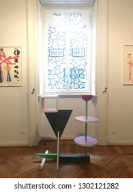 Milan, Lombardia / Italy - November 25 2018: Pieces Created By Memphis Group  That Designed Postmodern Furniture And Art Objects. 