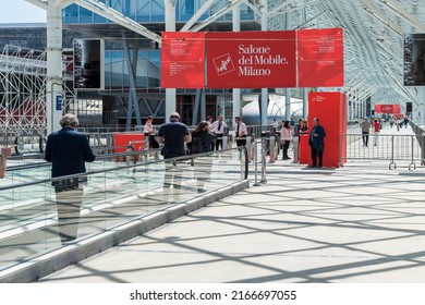 Milan, Lombardy, Italy - June 9, 2022: People Visiting Furniture Expo (Salone Del Mobile), International Home Furnishing And Accessories Design Exhibition In Milan.