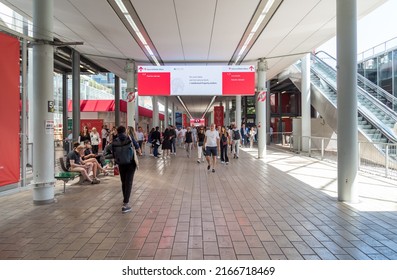 Milan, Lombardy, Italy - June 9, 2022: People Visiting Furniture Expo (Salone Del Mobile), International Home Furnishing And Accessories Design Exhibition In Milan.