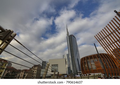 Milan, Lombardy region Italy. 31 December 2017. The skyscrapers of Milan, modern, very high, mirror surfaces, building site. Vertical forest, Hadid, Allianz, Unicredit, Aria, Solaria, Diamond - Shutterstock ID 790614637