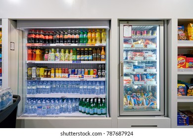 MILAN MALPENSA, ITALY - CIRCA NOVEMBER, 2017: Icecream And Beverages On Display At Milan-Malpensa Airport.