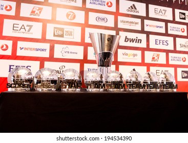 MILAN - MAY 15: General View Of The Euroleauge Cup During The Opening Press Conference Of The Turkish Airlines Euroleague Final Four At Piazza Duomo On May 15, 2014.