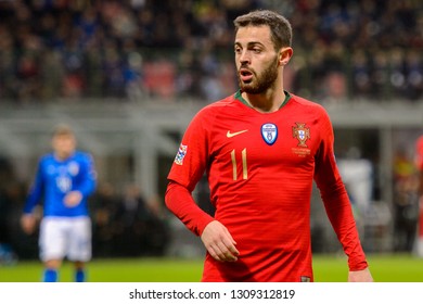 MILAN - NOV 17, 2018: Bernardo Silva 11 Portrait. Italy - Portugal. UEFA Nations League. Giuseppe Meazza Stadium.