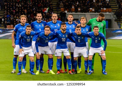 MILAN - NOV 17, 2018:  Italian National Team Photo. Italy - Portugal. UEFA Nations League. Giuseppe Meazza Stadium.