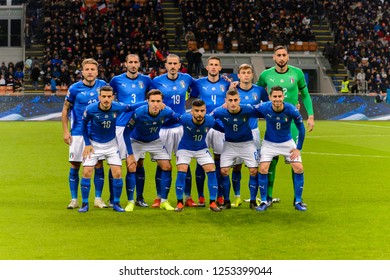 MILAN - NOV 17, 2018:  Italian National Team Photo. Italy - Portugal. UEFA Nations League. Giuseppe Meazza Stadium.