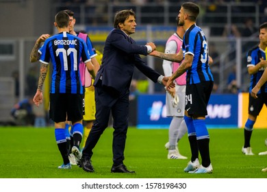 Milan - Oct 23, 2019: Antonio Conte Greets Players. FC Inter - Borussia Dortmund. Champions League. Stadio San Siro