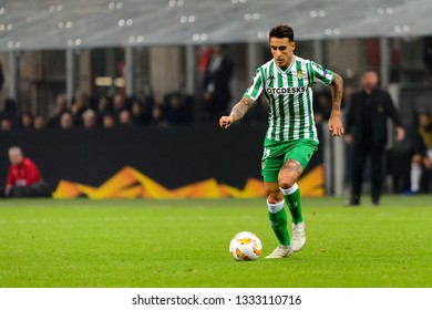 MILAN - OCT 25, 2018: Cristian Tello 11 Controls The Ball. AC Milan - Betis. UEFA Europe League. Giuseppe Meazza Stadium.