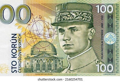 Milan Rastislav Štefánik, Portrait from Czech Republic 100 Korun 2019 Fantasy Banknotes. - Shutterstock ID 2160254701