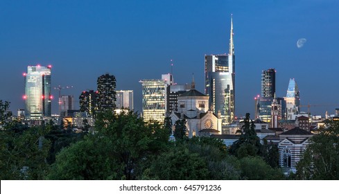 Milan Skyline By Night, Italy