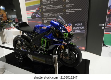 Milano, Italy - 2021 11 27: Eicma Milano Bike Expo MotoGp Fabio Quartararo Yamaha. High Quality Photo