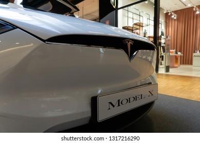 Milano, Italy - February 18, 2019: Tesla model x showed in Milano at citylife