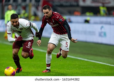 Milano, Italy, January 28 2020 Giacomo Bonaventura (milan) And Armando Izzo (torino) During AC Milan Vs Torino Italian TIM Cup Championship 