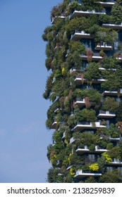 Milano, Italy - July 29, 2021: Modern architecture, vertical gardens, terraces with plants. Vertical forest in Milan. Bosco Verticale in Milan Italy.