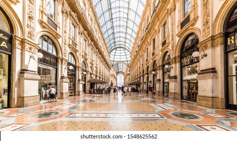 MILANO, ITALY - JULY 4, 2019: Galleria Vittorio Emanuele II in Milano, Italy. Famous shopping arcade in Milan. One of the world's oldest shopping malls.