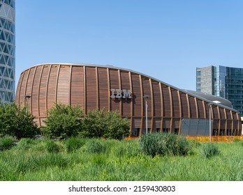 Milano, Italy. May 21, 2022. The IBM studios, the house of technological innovation in Milano. A building made of glass and wood. The building has the shape of a seed