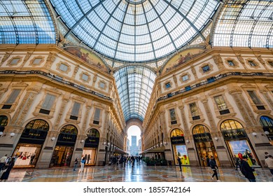 Milano, Italy - Oct 16, 2020: Inside The Galleria Vittorio Emanuele II In Milano